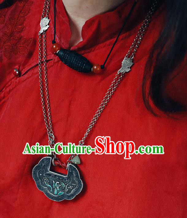 Chinese Classical Cheongsam Necklet Accessories Silver Longevity Lock National Necklace Chinese Classical Cheongsam Necklet Accessories Silver Longevity Lock National Necklace