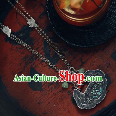 Chinese Classical Cheongsam Necklet Accessories Silver Longevity Lock National Necklace