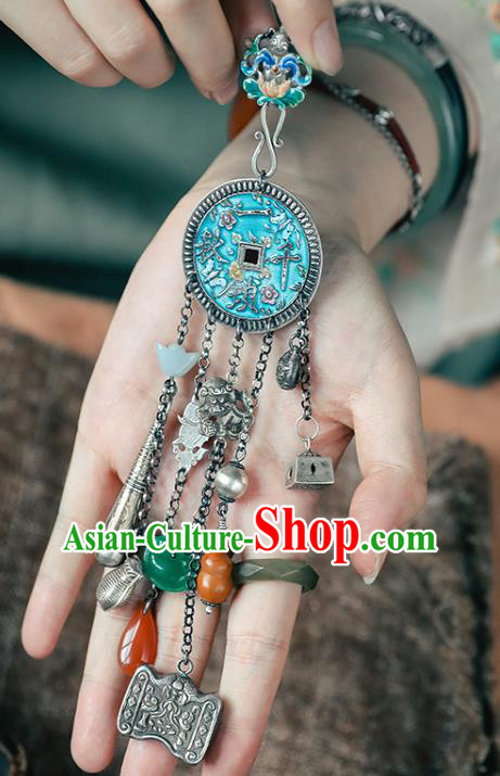 Chinese Handmade Ethnic Necklet Accessories Classical Silver Tassel Longevity Lock National Cloisonne Necklace Chinese Handmade Ethnic Necklet Accessories Classical Silver Tassel Longevity Lock National Cloisonne Necklace