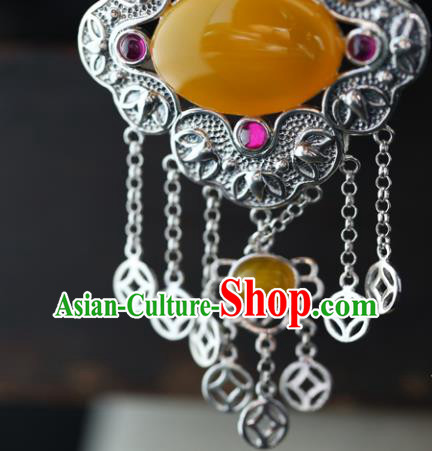 China Traditional Necklace Classical Cheongsam Silver Tassel Necklet Canary Stone Jewelry Accessories China Traditional Necklace Classical Cheongsam Silver Tassel Necklet Canary Stone Jewelry Accessories