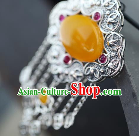 China Traditional Necklace Classical Cheongsam Silver Tassel Necklet Canary Stone Jewelry Accessories China Traditional Necklace Classical Cheongsam Silver Tassel Necklet Canary Stone Jewelry Accessories