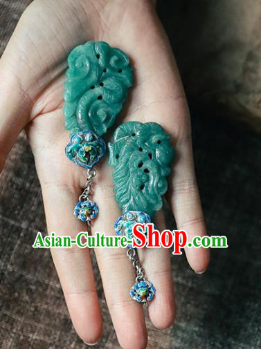 Handmade Chinese Classical Cheongsam Enamel Earrings Accessories Jade Carving Eardrop Traditional Ear Jewelry Handmade Chinese Classical Cheongsam Enamel Earrings Accessories Jade Carving Eardrop Traditional Ear Jewelry