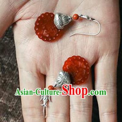 Handmade Chinese Traditional Agate Ear Jewelry Classical Cheongsam Earrings Accessories Silver Eardrop