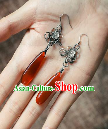 Handmade Chinese Traditional Silver Plum Ear Jewelry Classical Cheongsam Earrings Accessories Agate Eardrop Handmade Chinese Traditional Silver Plum Ear Jewelry Classical Cheongsam Earrings Accessories Agate Eardrop