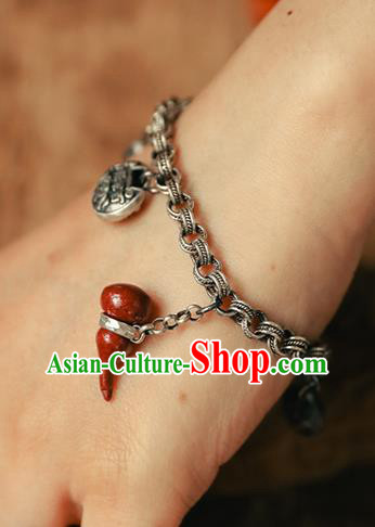 China Classical Wristlet Chain Jewelry Gourd Tassel Bangle Traditional Silver Bracelet Accessories China Classical Wristlet Chain Jewelry Gourd Tassel Bangle Traditional Silver Bracelet Accessories