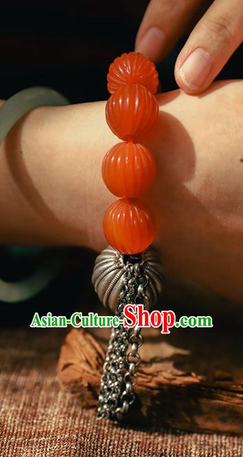 China Classical Agate Beads Wristlet Chain Bangle Jewelry Traditional Silver Pumpkin Bracelet Accessories China Classical Agate Beads Wristlet Chain Bangle Jewelry Traditional Silver Pumpkin Bracelet Accessories