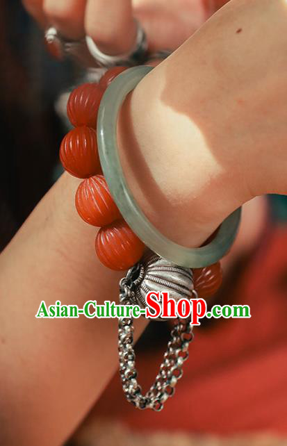 China Classical Agate Beads Wristlet Chain Bangle Jewelry Traditional Silver Pumpkin Bracelet Accessories China Classical Agate Beads Wristlet Chain Bangle Jewelry Traditional Silver Pumpkin Bracelet Accessories