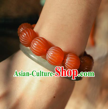 China Classical Agate Beads Wristlet Chain Bangle Jewelry Traditional Silver Pumpkin Bracelet Accessories China Classical Agate Beads Wristlet Chain Bangle Jewelry Traditional Silver Pumpkin Bracelet Accessories