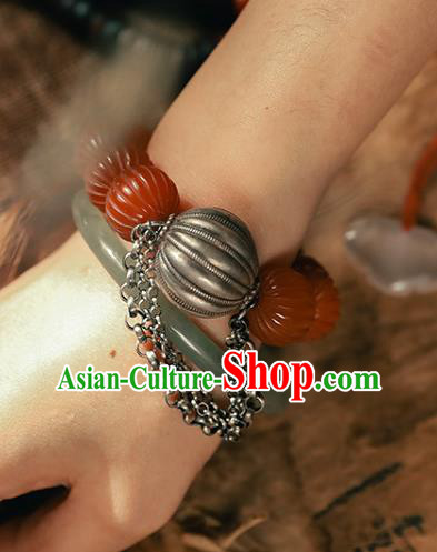 China Classical Agate Beads Wristlet Chain Bangle Jewelry Traditional Silver Pumpkin Bracelet Accessories China Classical Agate Beads Wristlet Chain Bangle Jewelry Traditional Silver Pumpkin Bracelet Accessories