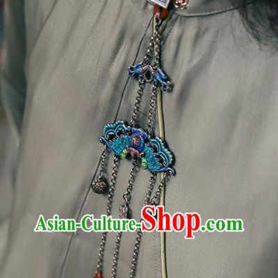 China Classical Cloisonne Breastpin Jewelry Traditional Cheongsam Collar Pendant Accessories Silver Bells Tassel Brooch