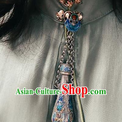 China Traditional Cheongsam Collar Pendant Accessories Classical Cloisonne Breastpin Jewelry Silver Vase Brooch