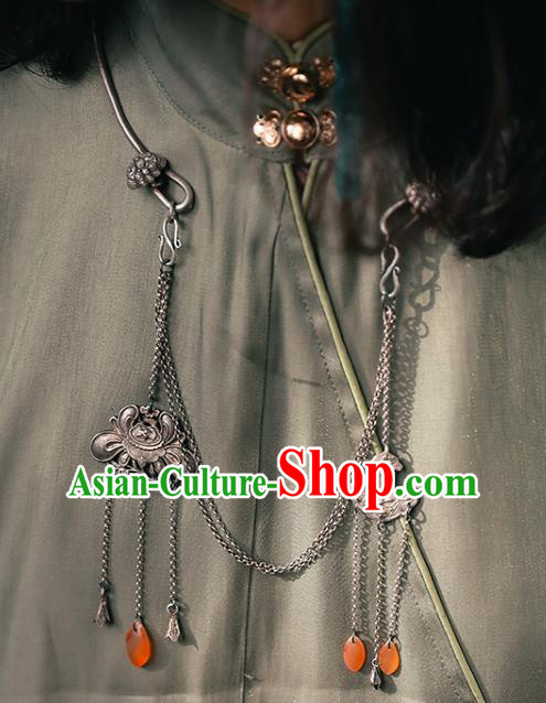 Chinese National Tassel Necklace Handmade Ethnic Necklet Accessories Classical Silver Longevity Lock Chinese National Tassel Necklace Handmade Ethnic Necklet Accessories Classical Silver Longevity Lock