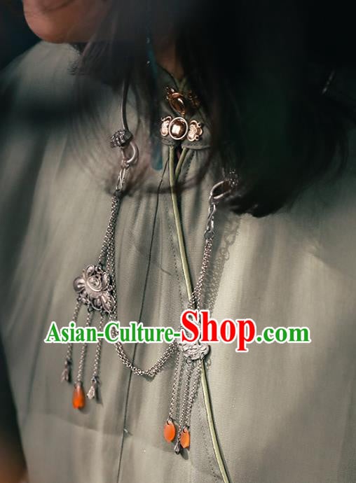 Chinese National Tassel Necklace Handmade Ethnic Necklet Accessories Classical Silver Longevity Lock Chinese National Tassel Necklace Handmade Ethnic Necklet Accessories Classical Silver Longevity Lock