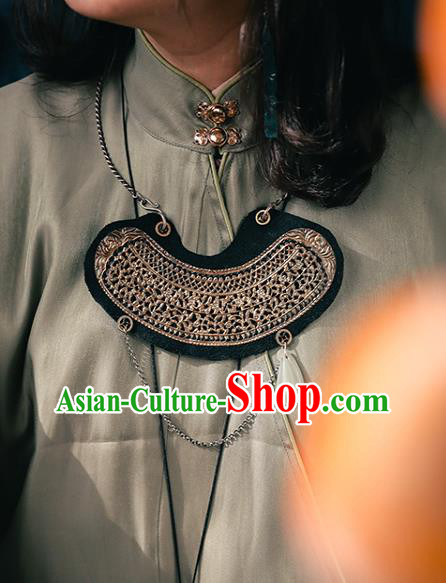 Chinese National Silver Necklace Handmade Ethnic Necklet Accessories Classical Longevity Lock Chinese National Silver Necklace Handmade Ethnic Necklet Accessories Classical Longevity Lock
