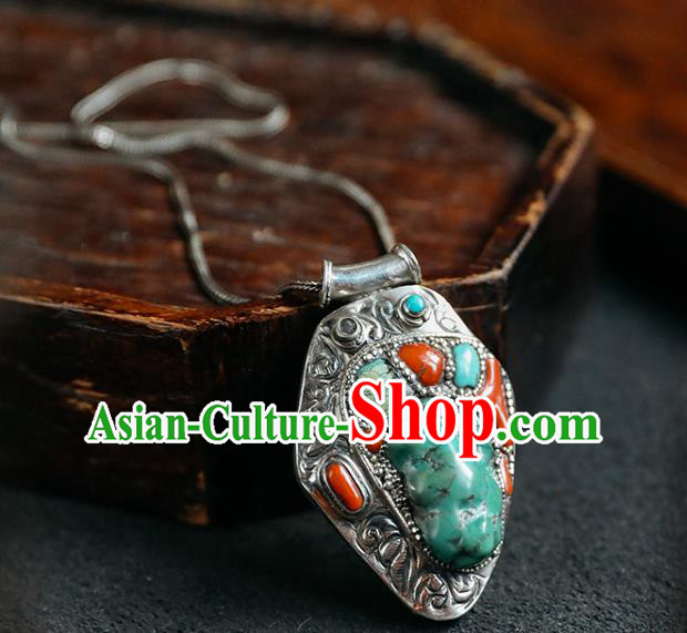 Chinese Handmade Ethnic Necklet Accessories Classical Kallaite Jewelry National Silver Carving Necklace Chinese Handmade Ethnic Necklet Accessories Classical Kallaite Jewelry National Silver Carving Necklace
