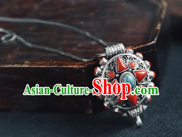 Chinese Classical Kallaite Jewelry National Silver Carving Necklace Handmade Ethnic Necklet Accessories Chinese Classical Kallaite Jewelry National Silver Carving Necklace Handmade Ethnic Necklet Accessories