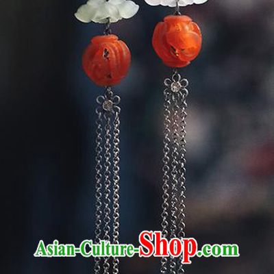 Handmade Chinese Traditional Jade Cloud Ear Jewelry Classical Cheongsam Earrings Accessories Long Tassel Eardrop