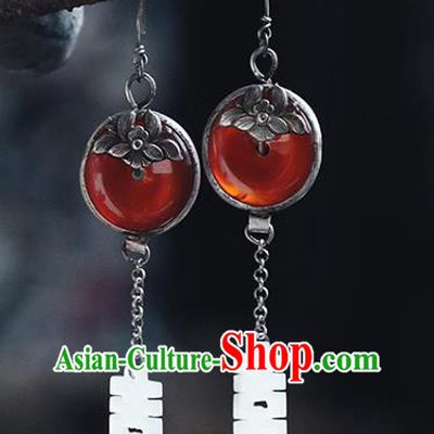 Handmade Chinese Traditional Wedding Jade Ear Jewelry Classical Cheongsam Earrings Accessories Agate Eardrop