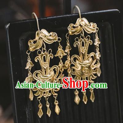 Handmade Chinese Golden Eardrop Traditional Ear Jewelry Classical Cheongsam Earrings Accessories