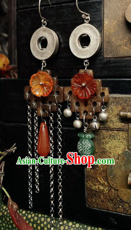 Handmade Chinese Wedding Eardrop Traditional Agate Ear Jewelry Classical Cheongsam Silver Earrings Accessories Handmade Chinese Wedding Eardrop Traditional Agate Ear Jewelry Classical Cheongsam Silver Earrings Accessories