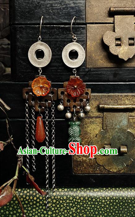 Handmade Chinese Wedding Eardrop Traditional Agate Ear Jewelry Classical Cheongsam Silver Earrings Accessories Handmade Chinese Wedding Eardrop Traditional Agate Ear Jewelry Classical Cheongsam Silver Earrings Accessories