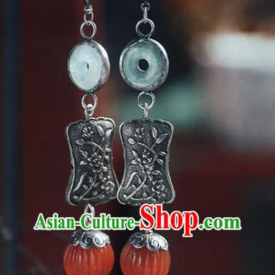 Handmade Chinese Wedding Agate Eardrop Traditional Ear Jewelry Classical Cheongsam Jade Earrings Accessories
