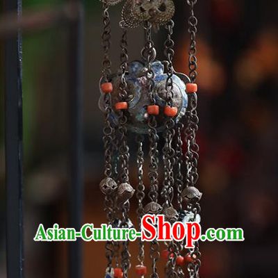 Handmade Chinese Traditional Blueing Ear Jewelry Classical Cheongsam Earrings Accessories Silver Tassel Eardrop