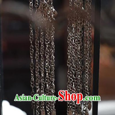 Handmade Chinese Traditional Long Tassel Ear Jewelry Classical Cheongsam Earrings Accessories Silver Peony Eardrop