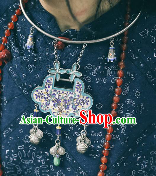 Chinese Classical Blueing Longevity Lock Jewelry National Silver Necklace Handmade Ethnic Necklet Accessories Chinese Classical Blueing Longevity Lock Jewelry National Silver Necklace Handmade Ethnic Necklet Accessories