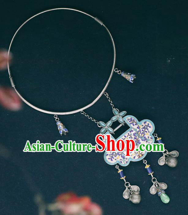 Chinese Classical Blueing Longevity Lock Jewelry National Silver Necklace Handmade Ethnic Necklet Accessories Chinese Classical Blueing Longevity Lock Jewelry National Silver Necklace Handmade Ethnic Necklet Accessories