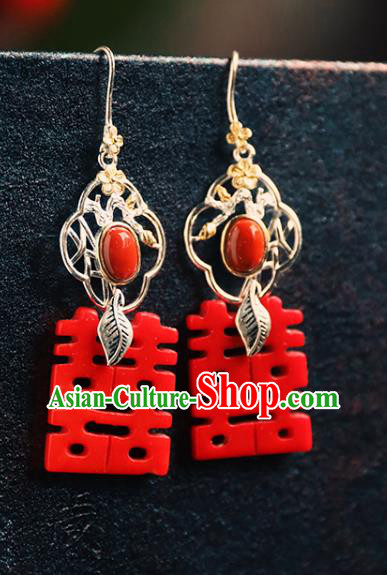 Handmade Chinese Classical Cheongsam Red Earrings Accessories Silver Eardrop Traditional Wedding Ear Jewelry Handmade Chinese Classical Cheongsam Red Earrings Accessories Silver Eardrop Traditional Wedding Ear Jewelry