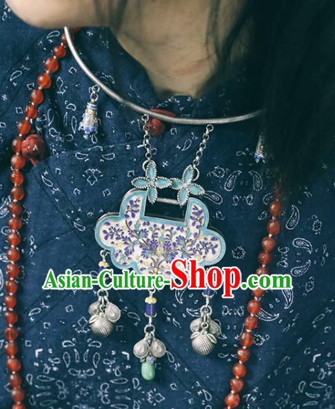Chinese Classical Blueing Longevity Lock Jewelry National Silver Necklace Handmade Ethnic Necklet Accessories Chinese Classical Blueing Longevity Lock Jewelry National Silver Necklace Handmade Ethnic Necklet Accessories