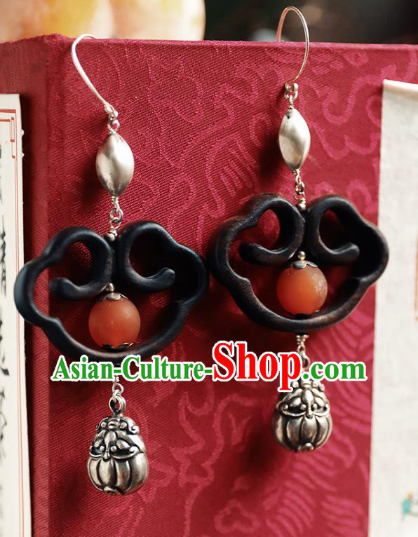 Handmade Chinese Ebony Eardrop Accessories Classical Cheongsam Silver Earrings Traditional Ear Jewelry Handmade Chinese Ebony Eardrop Accessories Classical Cheongsam Silver Earrings Traditional Ear Jewelry