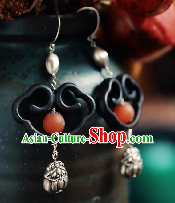 Handmade Chinese Ebony Eardrop Accessories Classical Cheongsam Silver Earrings Traditional Ear Jewelry Handmade Chinese Ebony Eardrop Accessories Classical Cheongsam Silver Earrings Traditional Ear Jewelry