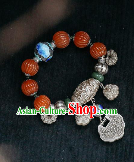 China Traditional Silver Bracelet Accessories Agate Beads Wristlet Classical Bangle Jewelry China Traditional Silver Bracelet Accessories Agate Beads Wristlet Classical Bangle Jewelry