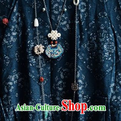 Chinese National Blueing Orchid Necklace Handmade Ethnic Silver Necklet Accessories Classical Jade Jewelry