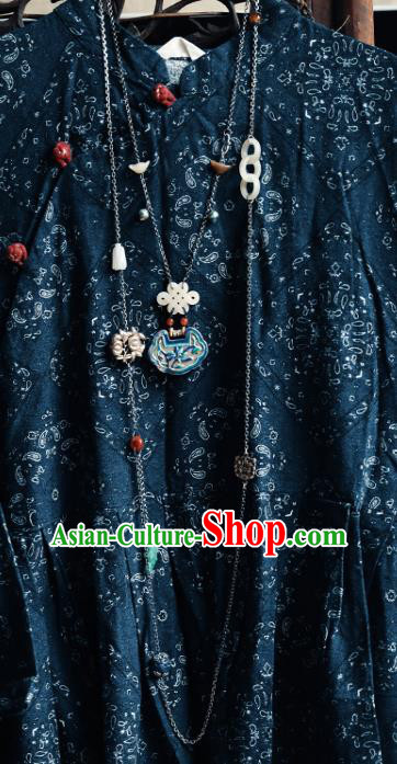 Chinese National Blueing Orchid Necklace Handmade Ethnic Silver Necklet Accessories Classical Jade Jewelry Chinese National Blueing Orchid Necklace Handmade Ethnic Silver Necklet Accessories Classical Jade Jewelry