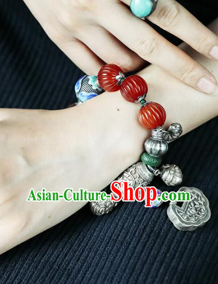 China Traditional Silver Bracelet Accessories Agate Beads Wristlet Classical Bangle Jewelry China Traditional Silver Bracelet Accessories Agate Beads Wristlet Classical Bangle Jewelry