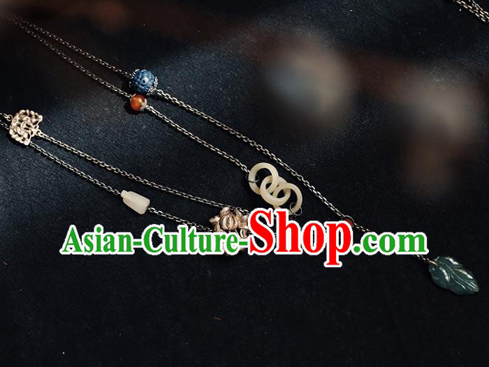 Chinese National Jade Leaf Tassel Necklace Classical Jewelry Handmade Ethnic Silver Necklet Accessories Chinese National Jade Leaf Tassel Necklace Classical Jewelry Handmade Ethnic Silver Necklet Accessories