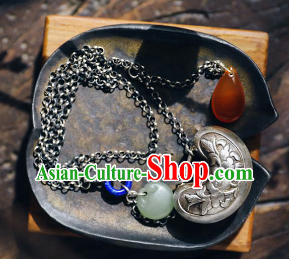 Chinese National Necklace Classical Cheongsam Jewelry Handmade Ethnic Silver Necklet Longevity Lock Accessories Chinese National Necklace Classical Cheongsam Jewelry Handmade Ethnic Silver Necklet Longevity Lock Accessories