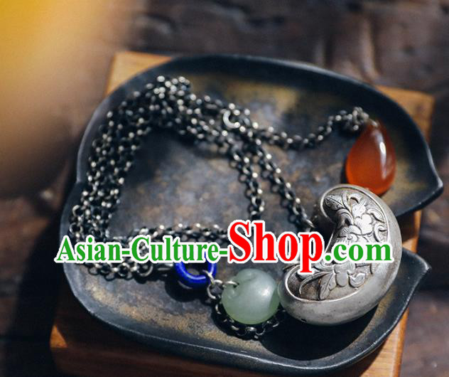Chinese National Necklace Classical Cheongsam Jewelry Handmade Ethnic Silver Necklet Longevity Lock Accessories Chinese National Necklace Classical Cheongsam Jewelry Handmade Ethnic Silver Necklet Longevity Lock Accessories