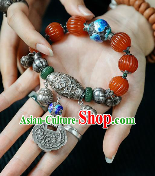 China Traditional Silver Bracelet Accessories Agate Beads Wristlet Classical Bangle Jewelry China Traditional Silver Bracelet Accessories Agate Beads Wristlet Classical Bangle Jewelry