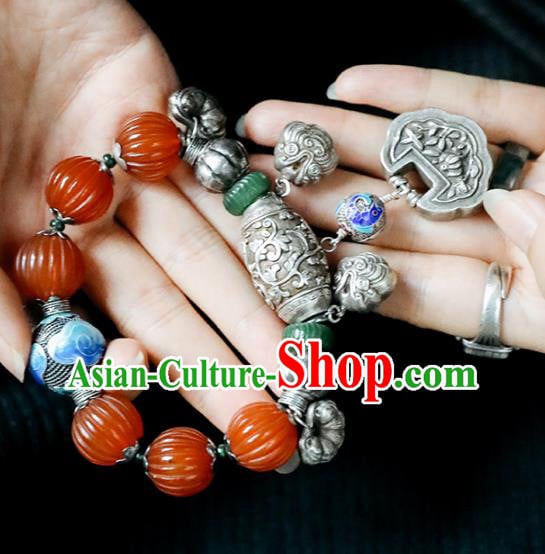 China Traditional Silver Bracelet Accessories Agate Beads Wristlet Classical Bangle Jewelry China Traditional Silver Bracelet Accessories Agate Beads Wristlet Classical Bangle Jewelry