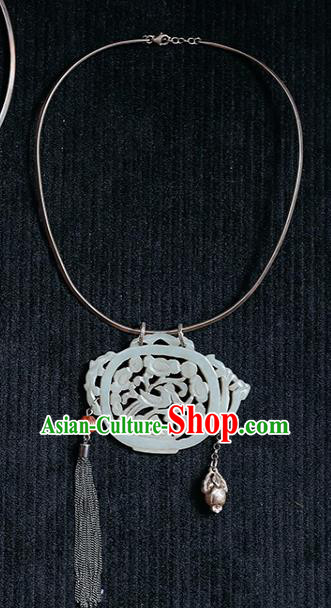 Chinese Classical Jewelry National Silver Necklace Handmade Ethnic Jade Carving Teapot Necklet Accessories Chinese Classical Jewelry National Silver Necklace Handmade Ethnic Jade Carving Teapot Necklet Accessories