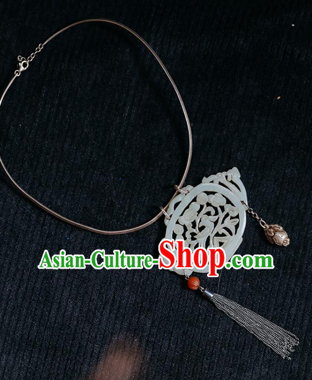 Chinese Classical Jewelry National Silver Necklace Handmade Ethnic Jade Carving Teapot Necklet Accessories Chinese Classical Jewelry National Silver Necklace Handmade Ethnic Jade Carving Teapot Necklet Accessories