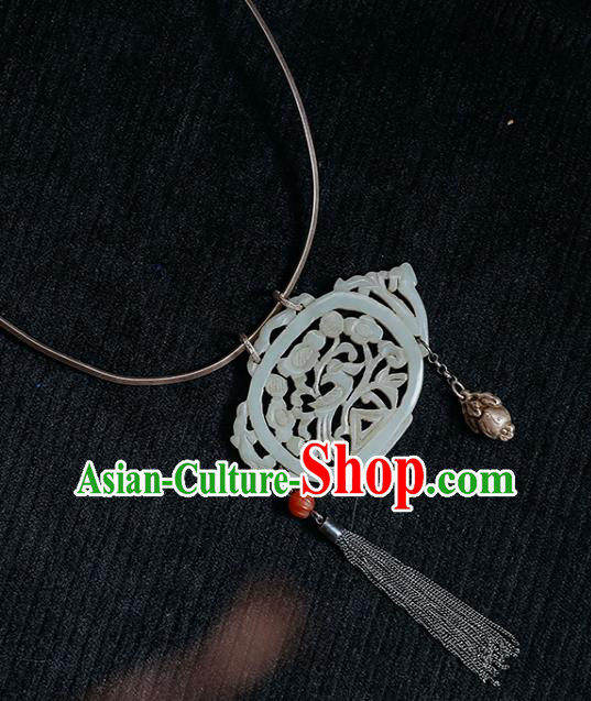 Chinese Classical Jewelry National Silver Necklace Handmade Ethnic Jade Carving Teapot Necklet Accessories Chinese Classical Jewelry National Silver Necklace Handmade Ethnic Jade Carving Teapot Necklet Accessories