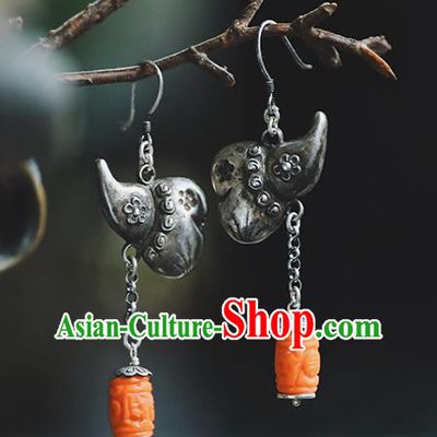 Handmade Chinese Traditional Ceregat Ear Jewelry Classical Cheongsam Earrings Accessories Silver Gourd Eardrop