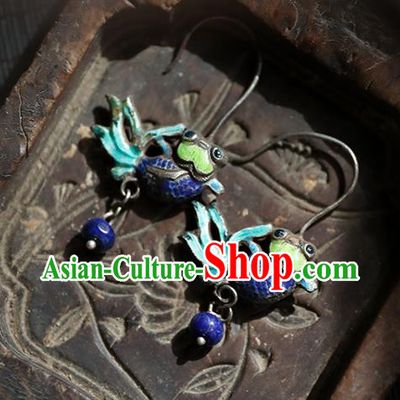 Handmade Chinese Classical Cheongsam Earrings Accessories Traditional Silver Ear Jewelry Enamel Goldfish Eardrop