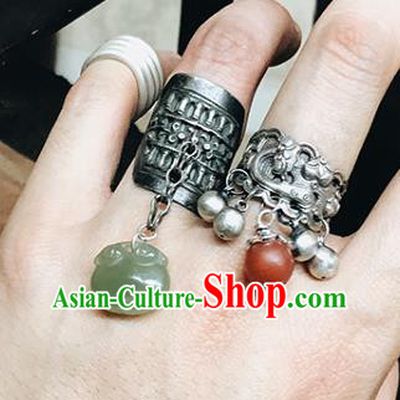China National Jade Pouch Ring Traditional Handmade Wedding Jewelry Accessories Silver Circlet