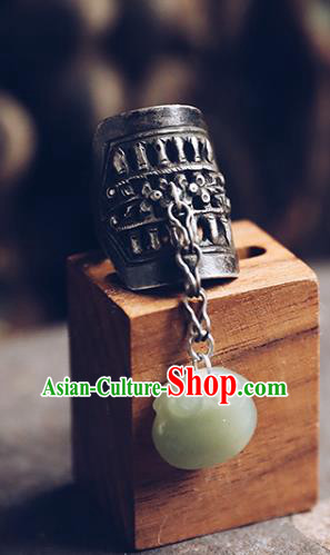 China National Jade Pouch Ring Traditional Handmade Wedding Jewelry Accessories Silver Circlet China National Jade Pouch Ring Traditional Handmade Wedding Jewelry Accessories Silver Circlet